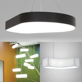 Form style luminaires complement fluid, easygoing themes in a range of curved, cylindrical, and organic shapes.