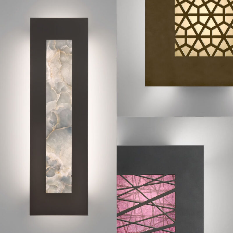 Our entire collection of 24 contemporary sconces is now available as interior and IP65 Wet Rated exterior fixtures.These impressively designed laser-cut LED sconces are offered in a variety of sizes, panel designs and powder coat finishes.