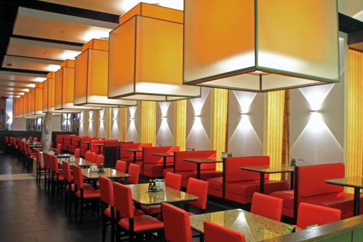 umetta’s Custom Shadow Box Pendants were specified to illuminate the dining area of Shiki Sushi Restaurant