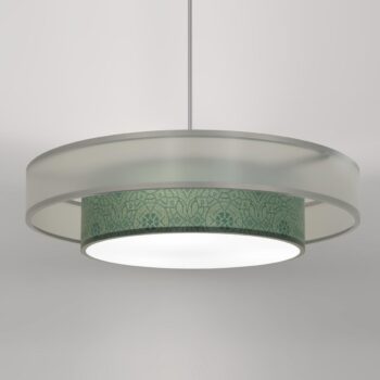 This stunning modified Shallow Shadow Drum Pendant is shown with a custom Lumenate® on the interior drum.